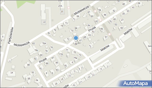 Mysłowice, Prusa Bolesława, 69, mapa Mysłowice