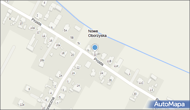 Nowe Oborzyska, Prosta, 11, mapa Nowe Oborzyska