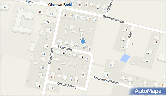 Olszewo-Borki, Przytulna, 3, mapa Olszewo-Borki
