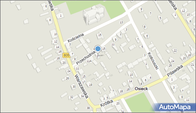 Osieck, Przechodnia, 17, mapa Osieck