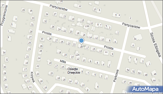 Ostróda, Prosta, 19, mapa Ostróda