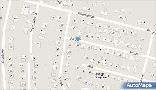 Ostróda, Prosta, 29, mapa Ostróda