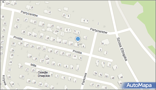 Ostróda, Prosta, 8, mapa Ostróda
