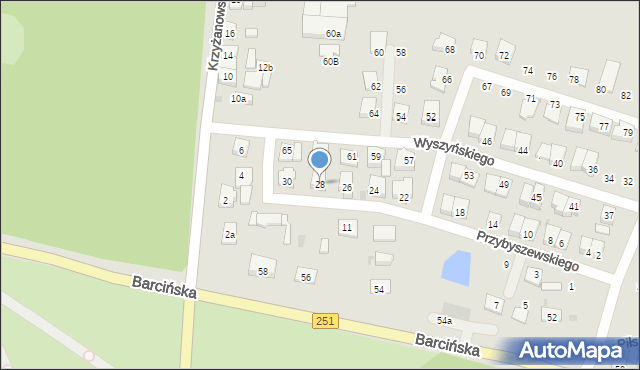 Pakość, Przybyszewskiego, 28, mapa Pakość