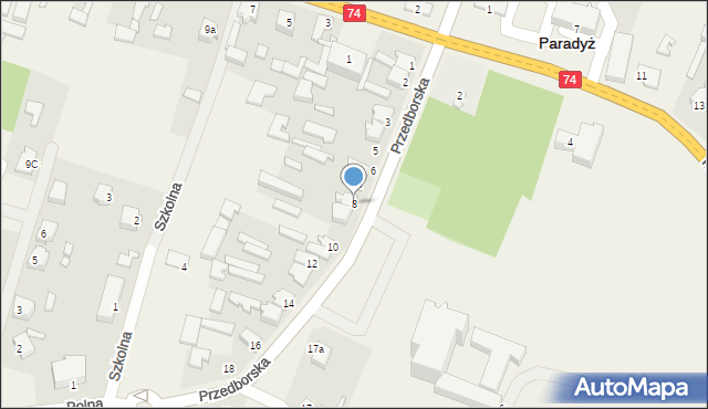 Paradyż, Przedborska, 8, mapa Paradyż
