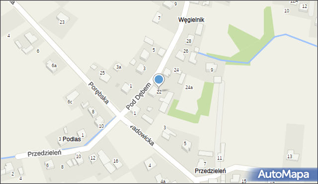 Poręba Wielka, Przedzieleń, 22, mapa Poręba Wielka