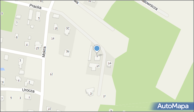 Prace Duże, Pracka, 1, mapa Prace Duże