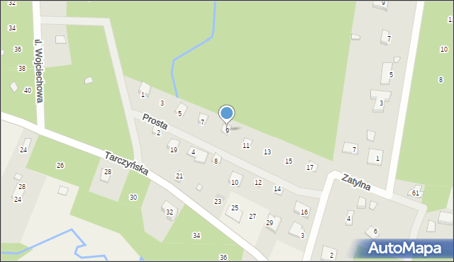 Prace Duże, Prosta, 9, mapa Prace Duże