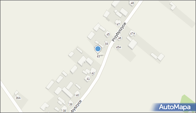 Przybyszyce, Przybyszyce, 43, mapa Przybyszyce
