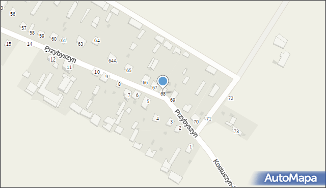 Przybyszyn, Przybyszyn, 68, mapa Przybyszyn