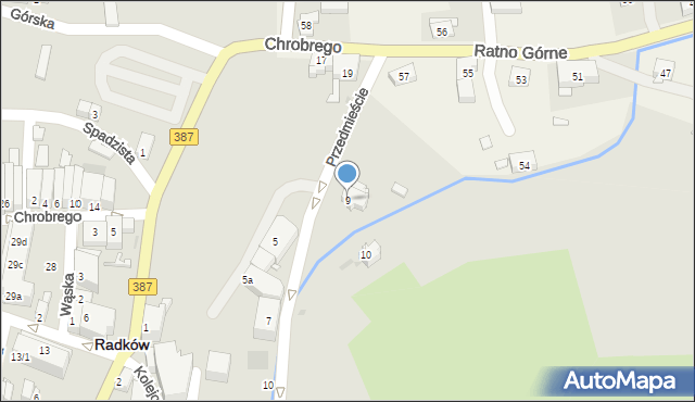 Radków, Przedmieście, 9, mapa Radków