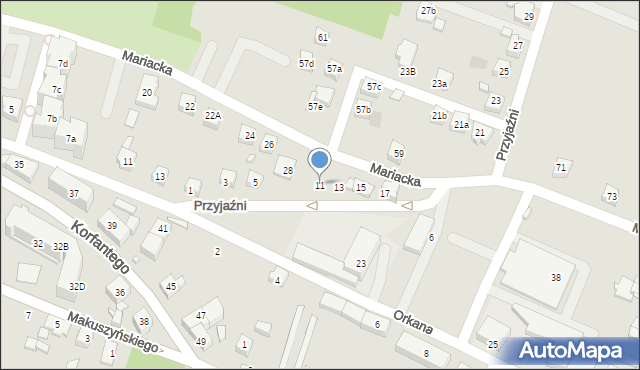 Radlin, Przyjaźni, 11, mapa Radlin