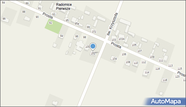 Radomice, Prosta, 102, mapa Radomice