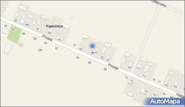 Radomice, Prosta, 65, mapa Radomice