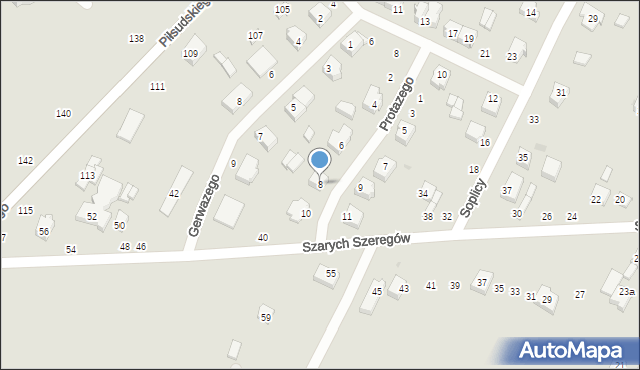 Radomsko, Protazego, 8, mapa Radomsko