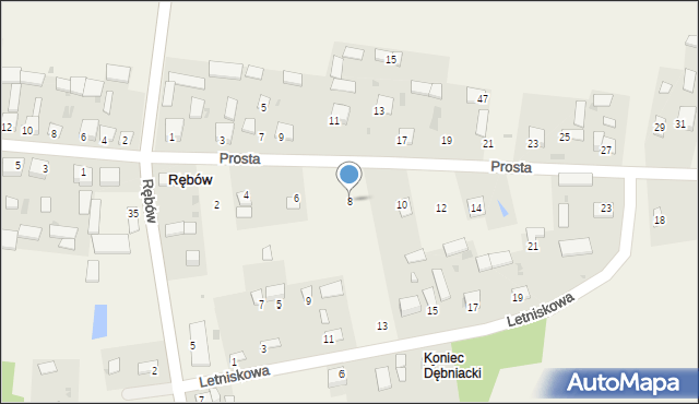 Rębów, Prosta, 8, mapa Rębów