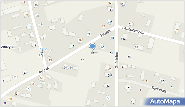 Rzeczyca, Prosta, 64, mapa Rzeczyca