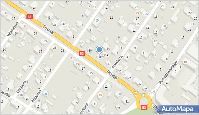 Siedlce, Prusa Bolesława, 34, mapa Siedlce