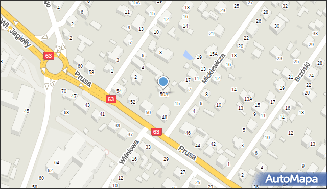 Siedlce, Prusa Bolesława, 50A, mapa Siedlce
