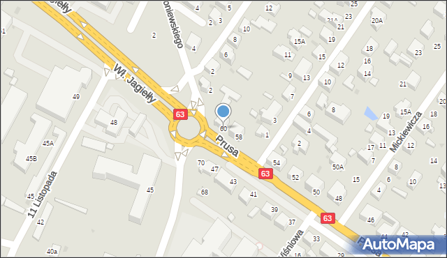 Siedlce, Prusa Bolesława, 60, mapa Siedlce
