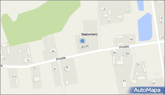 Słabomierz, Prosta, 58, mapa Słabomierz