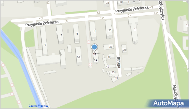 Sosnowiec, Przyjaciół Żołnierza, 3B, mapa Sosnowca