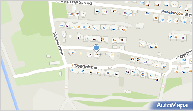 Sosnowiec, Przygraniczna, 12, mapa Sosnowca