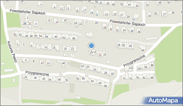 Sosnowiec, Przygraniczna, 27, mapa Sosnowca