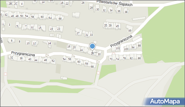 Sosnowiec, Przygraniczna, 28, mapa Sosnowca