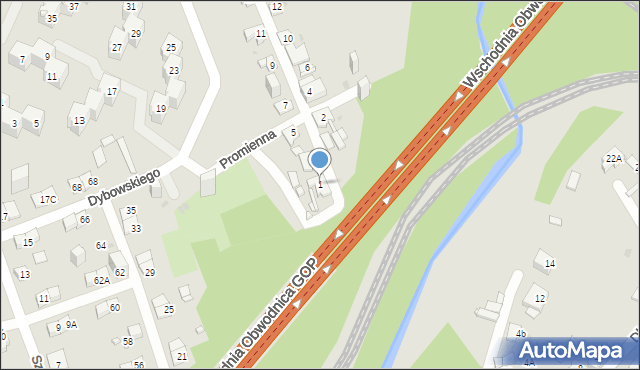 Sosnowiec, Promienna, 1, mapa Sosnowca