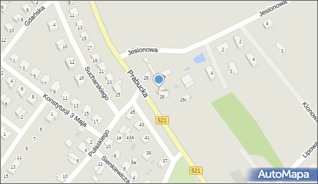 Susz, Prabucka, 26a, mapa Susz