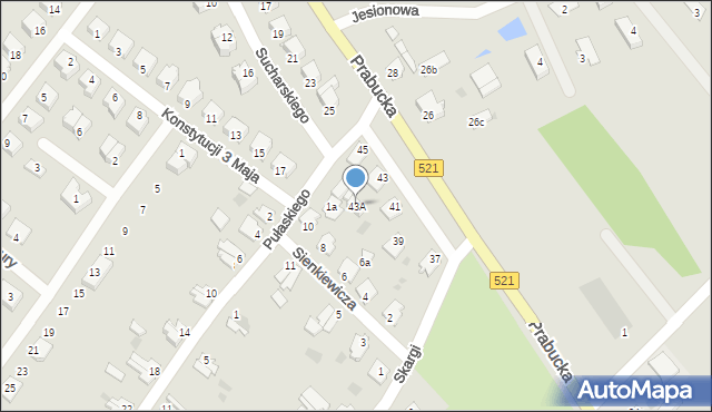 Susz, Prabucka, 43A, mapa Susz