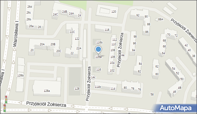 Szczecin, Przyjaciół Żołnierza, 116a, mapa Szczecina
