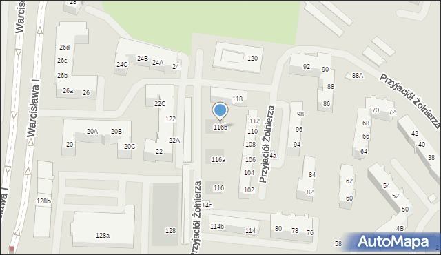 Szczecin, Przyjaciół Żołnierza, 116b, mapa Szczecina