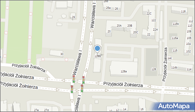 Szczecin, Przyjaciół Żołnierza, 128b, mapa Szczecina