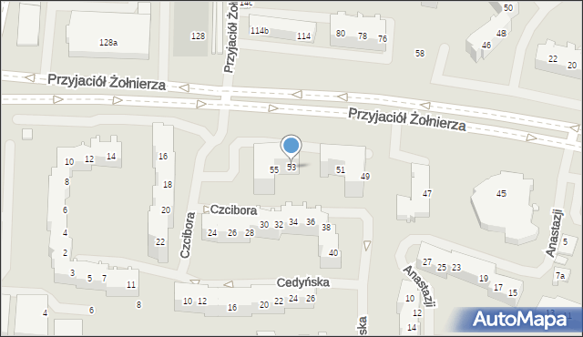 Szczecin, Przyjaciół Żołnierza, 53, mapa Szczecina