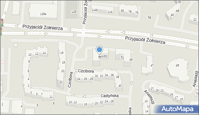 Szczecin, Przyjaciół Żołnierza, 55, mapa Szczecina