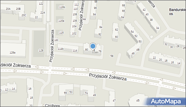 Szczecin, Przyjaciół Żołnierza, 78a, mapa Szczecina