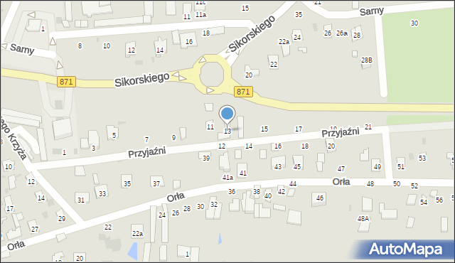 Tarnobrzeg, Przyjaźni, 13, mapa Tarnobrzegu