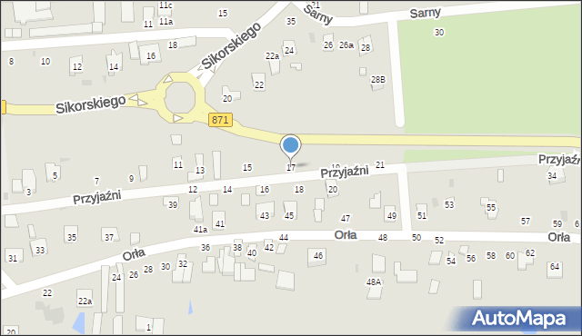 Tarnobrzeg, Przyjaźni, 17, mapa Tarnobrzegu