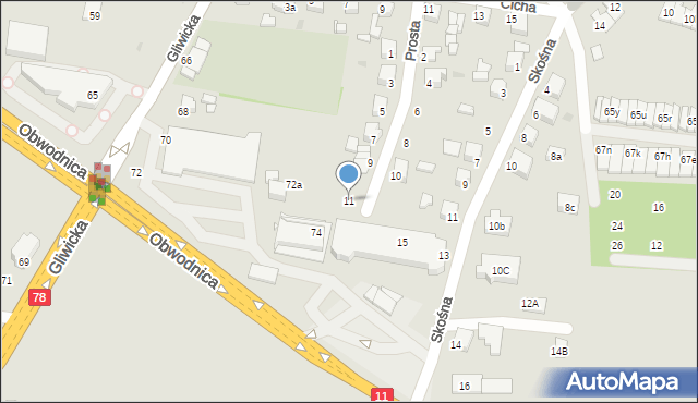 Tarnowskie Góry, Prosta, 11, mapa Tarnowskie Góry