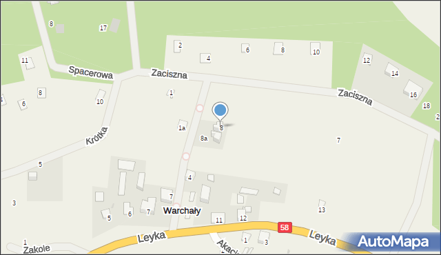 Warchały, Prosta, 8, mapa Warchały