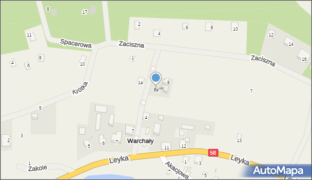 Warchały, Prosta, 8a, mapa Warchały