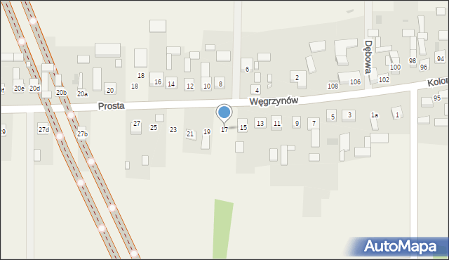 Węgrzynów, Prosta, 17, mapa Węgrzynów