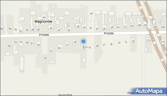 Węgrzynów, Prosta, 43, mapa Węgrzynów