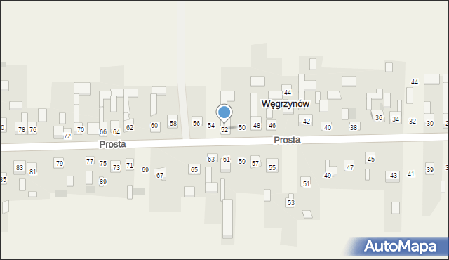 Węgrzynów, Prosta, 52, mapa Węgrzynów