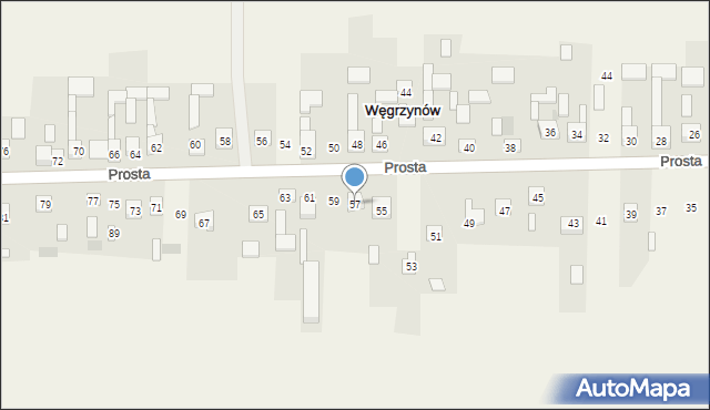 Węgrzynów, Prosta, 57, mapa Węgrzynów