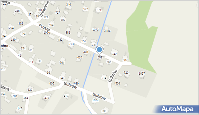 Wieprz, Prosta, 608, mapa Wieprz