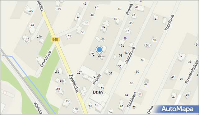 Wilkowice, Prosta, 70, mapa Wilkowice
