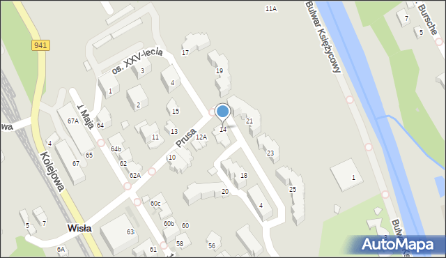 Wisła, Prusa Bolesława, 14, mapa Wisła